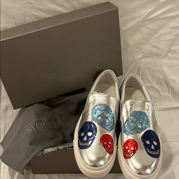 Alexander McQueen Metallic Slip-Ons with Skull Accents - Picture 1 of 6